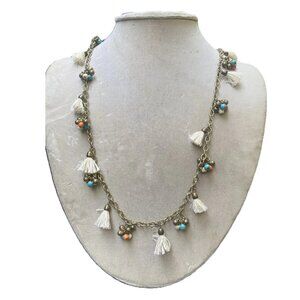 CARA CARA Silver Tassel Coral Turquoise Bead Tennis station Layering Necklace